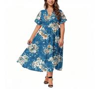 Soldes Robe Longue Femme Chic Et Elegant Robe D'Été de Plage Fluide Swing Décontractée Cocktail Club Dress Grande Taille Robes Ete Femmes Mi Longue Fluide Max Dress pour FêTe Vacances Pas Cher