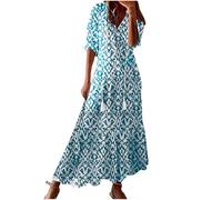 Soldes Robe Longue Femme Ete Fluide Robes de Plage Été Bohème Robe Fleurie Femme Chic et Elegant d'Été A-Line Décontractée Imprimé Floral Maxi Robes Casual Respirant Boho Dress de Vacances Pas Cher