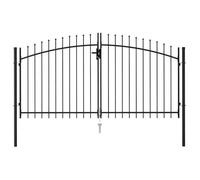 （SOLDES SEPT)Portail de Jardin - Résistante à la pourriture - Portillon double porte avec dessus à pointe Acier 3x1,5 m Noir @16011
