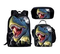 soldwellsd Campus School Ensemble sac à dos 3 pièces pour enfants avec crayon et sacs à déjeuner, dinosaure, Taille unique