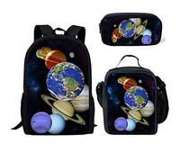 soldwellsd Campus School Ensemble sac à dos 3 pièces pour enfants avec crayon et sacs à déjeuner, Espace, Taille unique