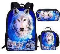 soldwellsd Campus School Ensemble sac à dos 3 pièces pour enfants avec crayon et sacs à déjeuner, loup, Taille unique