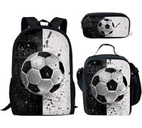 soldwellsd Campus School Ensemble sac à dos 3 pièces pour enfants avec crayon et sacs à déjeuner, motif ballon de football, Taille unique