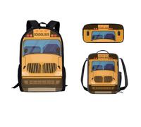 soldwellsd Ensemble sac à dos 3 pièces pour enfants, sac à dos imprimé loup avec boîte à déjeuner et trousse à crayons, sac léger de grande capacité pour école maternelle, primaire et milieu, Bus
