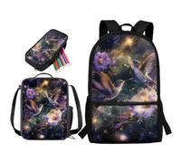 soldwellsd Ensemble sac à dos et boîte à déjeuner pour enfants avec imprimé paresseux mignon, sac à dos d'école et trousse à crayons, grand sac à dos léger pour l'école maternelle et primaire, Colibri