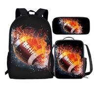 soldwellsd Lot de 3 sacs à dos d'école pour enfants, sac à dos de sport, football, basket-ball, boîte alimentaire isotherme, trousse à crayons à fermeture éclair, Rugby cool, Taille unique