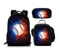 soldwellsd Lot de 3 sacs à dos d'école pour enfants, sac à dos de sport, football, basket-ball, boîte alimentaire isotherme, trousse à crayons à fermeture éclair, Motif 21, Taille unique