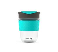 SoleCup. - Tasse de voyage réutilisable en verre renforcé - Tasse à café en verre résistant aux déversements - Tasse de voyage pour boissons chaudes sans BPA avec couvercle et bande en silicone (gris