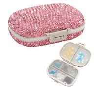 Soleebee Boîte à pilules diamant avec 8 compartiments, bling, petite boîte à pilules, 7 jours, portable, pour les sports de plein air, le camping, les voyages (rose)
