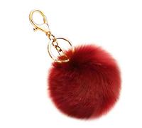 Soleebee Doux Artificielle Fourrure De Lapin Porte-clés Pompon Balle Duveteux Porte-clés Valise Sacs À Dos Accessoires Charme pour Les Femmes Filles (Vin Rouge)