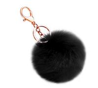 Soleebee Doux Artificielle Fourrure De Lapin Porte-clés Pompon Balle Duveteux Porte-clés Valise Sacs À Dos Accessoires Charme pour les Femmes Filles (Noir)