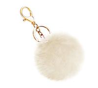 Soleebee Doux Artificielle Fourrure De Lapin Porte-clés Pompon Balle Duveteux Porte-clés Valise Sacs À Dos Accessoires Charme pour Les Femmes Filles (Beige)