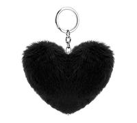 Soleebee Doux Artificielle Fourrure De Lapin Porte-clés Pompon Coeur d'amour Duveteux Porte-clés Valise Sacs À Dos Accessoires Charme pour Les Femmes Filles (Noir)