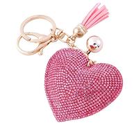 Soleebee en Cuir Amour Coeur Keychain Bling SS6 Premium Cristal De Voiture Porte-clés Valise Sacs À Dos Accessoires Charme avec Glands (Rose)
