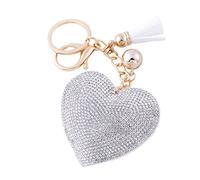 Soleebee en Cuir Amour Coeur Keychain Bling SS6 Premium Cristal De Voiture Porte-clés Valise Sacs À Dos Accessoires Charme avec Glands (Blanc)