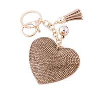 Soleebee en Cuir Amour Coeur Keychain Bling SS6 Premium Cristal De Voiture Porte-clés Valise Sacs À Dos Accessoires Charme avec Glands (Or Clair)