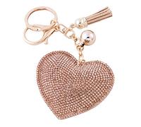 Soleebee en Cuir Amour Coeur Keychain Bling SS6 Premium Cristal De Voiture Porte-clés Valise Sacs À Dos Accessoires Charme avec Glands (Champagne)