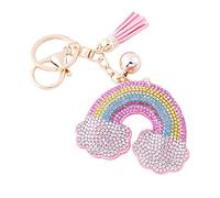 Soleebee En Rose mignonne Coeur Keychain Bling SS6 Premium Cristal De Voiture Porte-clés Valise Sacs À Dos Accessoires Charme avec Glands pour les Femmes Filles (Arc-en-ciel)