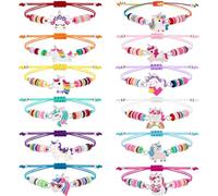 Soleebee Lot de 12 bracelets d'amitié pour enfants - Réglables - Perles colorées - Bijoux pour enfants - Cadeau pour filles - Cadeau d'anniversaire, 16 cm, Acrylonitrile butadiène styrène