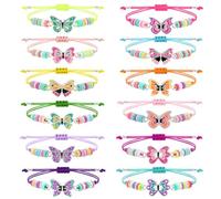Soleebee Lot de 12 bracelets d'amitié réglables pour enfants - Perles colorées - Bijoux pour enfants - Cadeau pour filles et enfants - Cadeau d'anniversaire, 16 cm, Résine Plastique