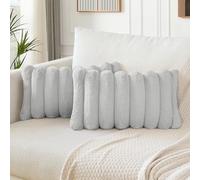 Soleebee Lot de 2 housses de coussin décoratives en velours doux en fourrure synthétique pour canapé, chambre à coucher, maison, canapé, voiture, 30 x 50 cm, gris clair