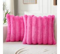 Soleebee Lot de 2 housses de coussin décoratives en velours doux en fourrure synthétique pour canapé, chambre à coucher, maison, canapé, voiture, rose chaud, 40 x 40 cm