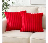 Soleebee Lot de 2 housses de coussin décoratives en velours doux en fourrure synthétique pour canapé, chambre à coucher, maison, voiture (45 x 45 cm, rouge)