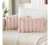 Soleebee Lot de 2 housses de coussin décoratives en velours doux en fourrure synthétique pour canapé, chambre à coucher, maison, canapé, voiture, 30 x 50 cm, rose