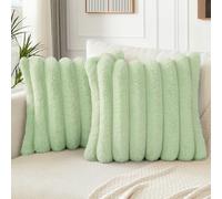 Soleebee Lot de 2 housses de coussin décoratives en velours doux en fourrure synthétique pour canapé, chambre à coucher, maison, canapé, voiture, 45 x 45 cm, vert clair