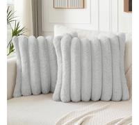 Soleebee Lot de 2 housses de coussin décoratives en velours doux en fourrure synthétique pour canapé, chambre à coucher, maison, canapé, voiture, 50 x 50 cm, gris clair, SE-TM-B1