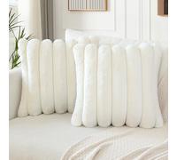 Soleebee Lot de 2 housses de coussin décoratives en velours doux en fourrure synthétique pour canapé, chambre à coucher, maison, canapé, voiture, 50 x 50 cm, blanc