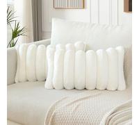 Soleebee Lot de 2 housses de coussin décoratives en velours doux en fourrure synthétique pour canapé, chambre à coucher, maison, canapé, voiture, 30 x 50 cm, blanc