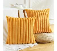 Soleebee Lot de 2 housses de coussin décoratives en velours doux en fourrure synthétique pour canapé, chambre à coucher, maison, voiture, 45 x 45 cm, curcuma