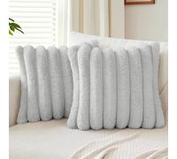 Soleebee Lot de 2 housses de coussin décoratives en velours doux en fourrure synthétique pour canapé, chambre à coucher, maison, canapé, voiture, 60 x 60 cm, gris clair
