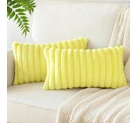 Soleebee Lot de 2 housses de coussin décoratives en velours doux en fourrure synthétique pour canapé, chambre à coucher, maison, voiture (30 x 50 cm, jaune)
