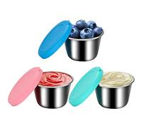 Soleebee Lot de 3 récipients alimentaires avec couvercle, 70 ml, en acier inoxydable, pour vinaigrette, petits récipients à épices, boîte à goûter, réutilisables, anti-fuite, pour sauces et épices