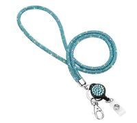Soleebee Porte-cartes et Cordon en Strass Bling Avec Anneau Porte-clés en Cristal pour Femme - Collier, Kit pour Carte d'Identité - Bleu Lac Avec Yoyo