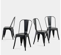 SOLEGGIATA Lot de 4 chaises de salle à manger en métal empilables industrielles pour cuisine, café, bistrot, intérieur et extérieur, noir minuit
