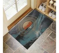 Soleil Abstrait Paillasson Interieur Entree 50 X 80 Cm, Aquarelle Au Trait Tapis D'Entrée Antidérapant, Tapis De Sol Absorbantes Turquoise pour Chien, Porte, Couloir