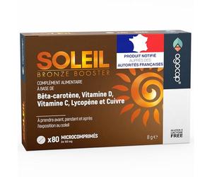 Soleil, Autobronzant Gelule. Accelerateur de bronzage avec Bêtacarotène, Sélénium, Lycopène, Vitamines. Autobronzant 80 comprimés activateur et preparation. Agocap