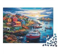 Soleil couchant Port Casse-tête 1000 Pièces avec Découpe De Précision, Jeu De Puzzle Premium Puzzle De Développement Cognitif pour Une Activité Intergénérationnelle, Passion Nature Et Faune 52x38cm