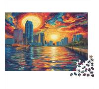 Soleil couchant Port Puzzle 1000 Pièces avec Découpe Précise, Jeu De Puzzle Classique Concentration Training Puzzle pour Un Tableau À Encadrer, Superbe Idée Cadeau 38x26cm/1000pcs