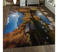 Soleil d’Automne Tapis Village Cabane et Canards Blancs Imprimer Tapis d’intérieur pour Salon Chambre Cuisine à Poils Ras Lavable 100 x 200 cm