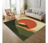 Soleil de Montagne PeintureTapis Antidérapant 200x300cm - Dunes Soleil Paysage Vert Imprimé Ne perd Pas Ses Poils - Tapis Lavable pour Salon, Chambre à Coucher, Salle à Manger, Descente de Lit