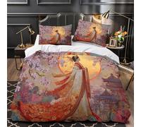Soleil Déesse Parure De Lit Housse De Couette en Microfibre + Taies D'oreillers, 3D Imprimé De Sakura Japanese Architecture Sets De, pour Filles Garçon Super King（260x220cm）