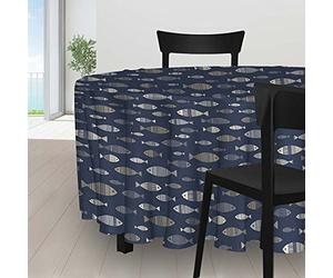 Soleil d'ocre Cadaques Nappe Anti-tâches Ronde, Polyester, Diam 180 cm
