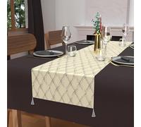 Soleil d'ocre, Chemin de Table Festif en Pur Coton 40x180 cm Celeste Argent