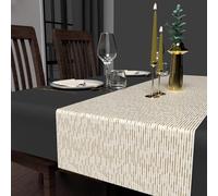 Soleil d'ocre, Chemin de Table Festif imprimé 40X180 cm Gold Blanc