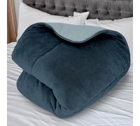 Soleil d'ocre, Couette doublée Polaire Microfibre 240x260 cm Bicolore Bleu Ciel et Marine