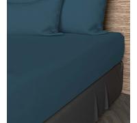 Soleil d'ocre, Drap Housse, Coton 57 Fils, Bleu Canard, 140x200 cm
